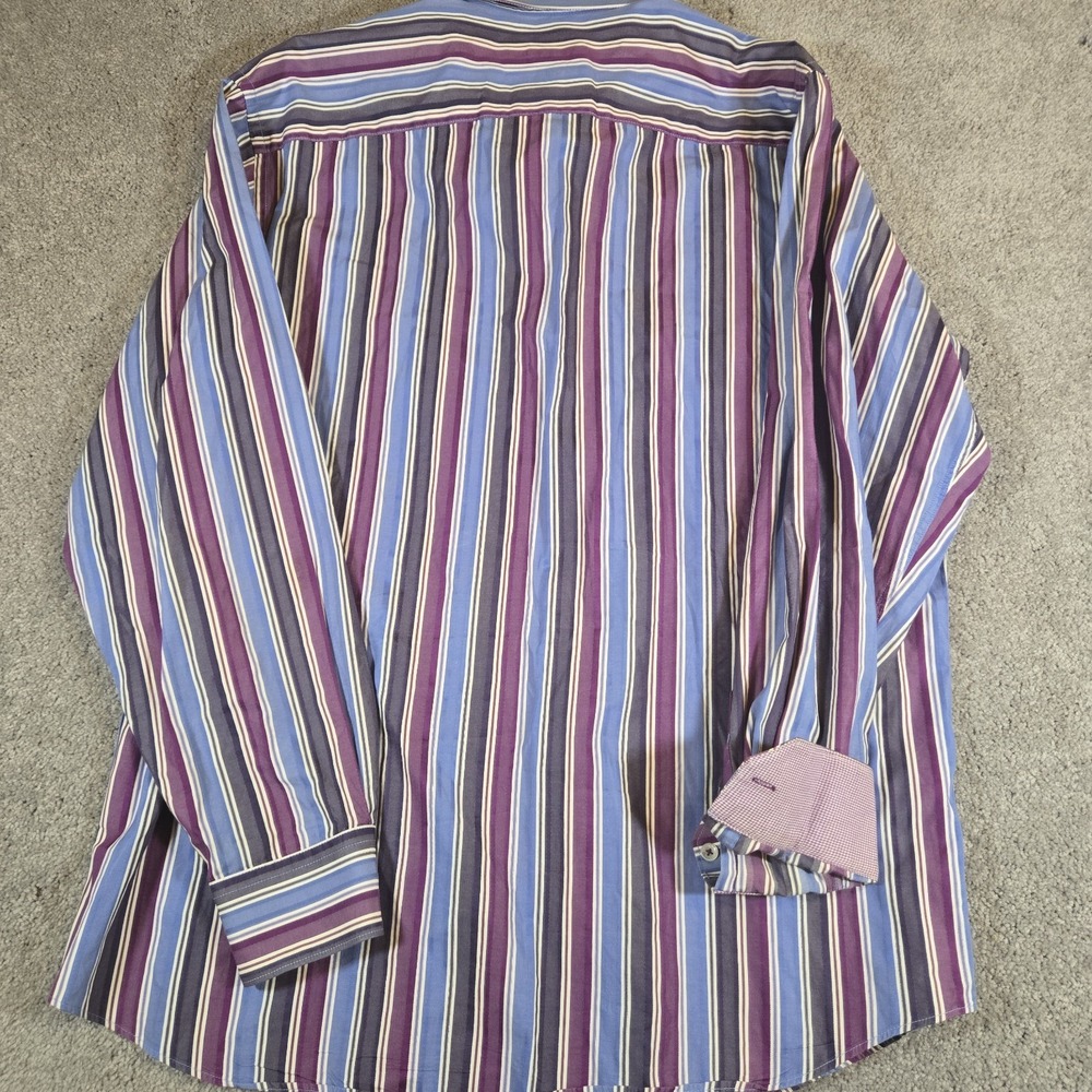 Bugatchi Uomo Mens Stripe Classic Fit Button Down Shirt Size XL Navy Blue Cotton - Picture 3 of 10